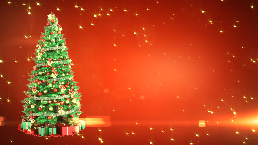 Christmas Tree On Red Background with place for your text. Loop