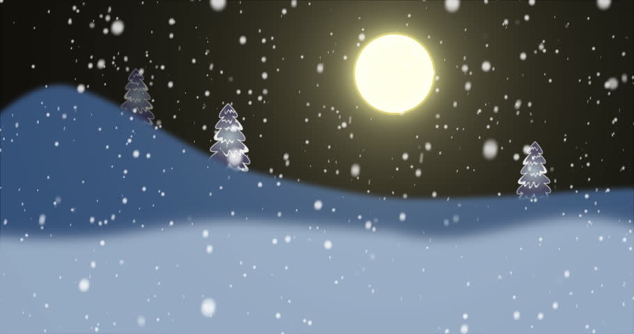 Silhouette of Santa Claus and reindeers flying at night 