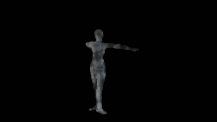 Ghost like ballerina made of smoky particles dances. Has ALPHA.
