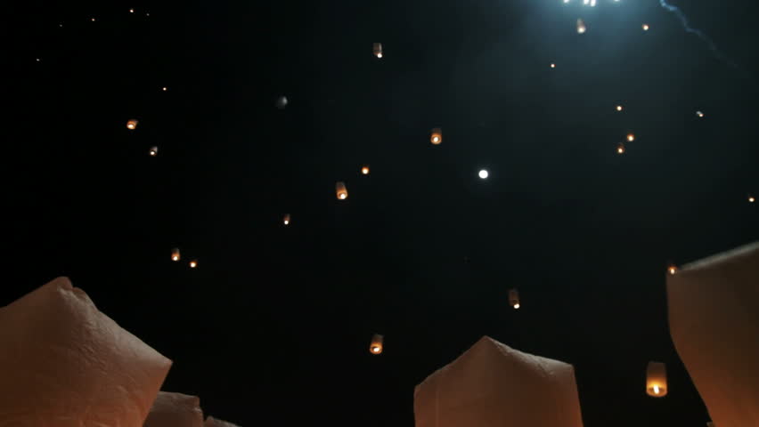 Hundreds of rice paper hot air balloons are launched during the Loi Krathong festival in Chiang Mai. 