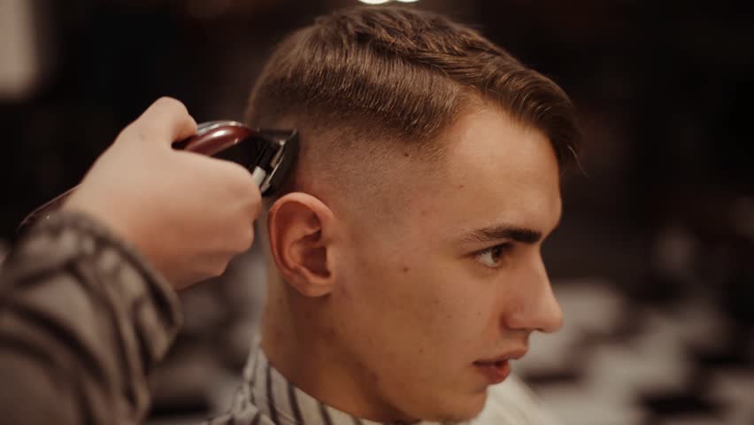 Male Haircut With Electric Razor Close Up Of Man Hair Cut Male