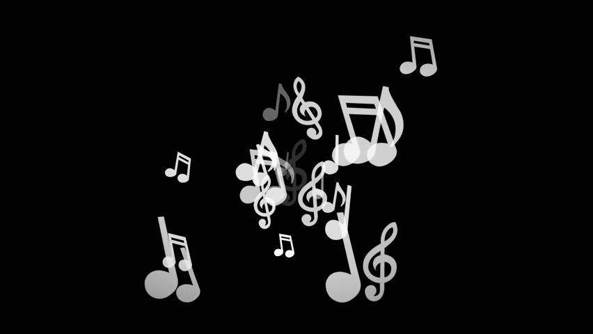 4k00 20white Musical Notes Move To The Sides On A Black Background