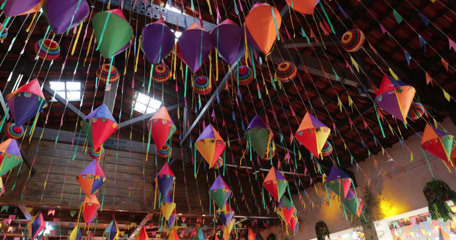 Flags Balloons Ribbons Hanging From The Ceiling Party Decoration