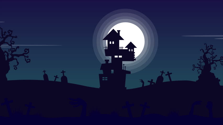 Halloween with House Scary Landscape Stock Footage Video (100% Royalty,free) 1015219186