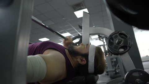Purposeful Fat Man Lifting Gym Stock Footage Video 100 Royalty