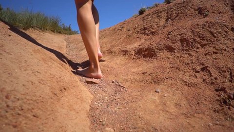 Walking Naked Outdoor - Girl walking barefoot on the ground