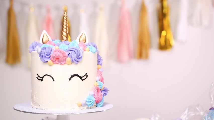 Unicorn Cake Decorated With Multicolor Stock Footage Video 100