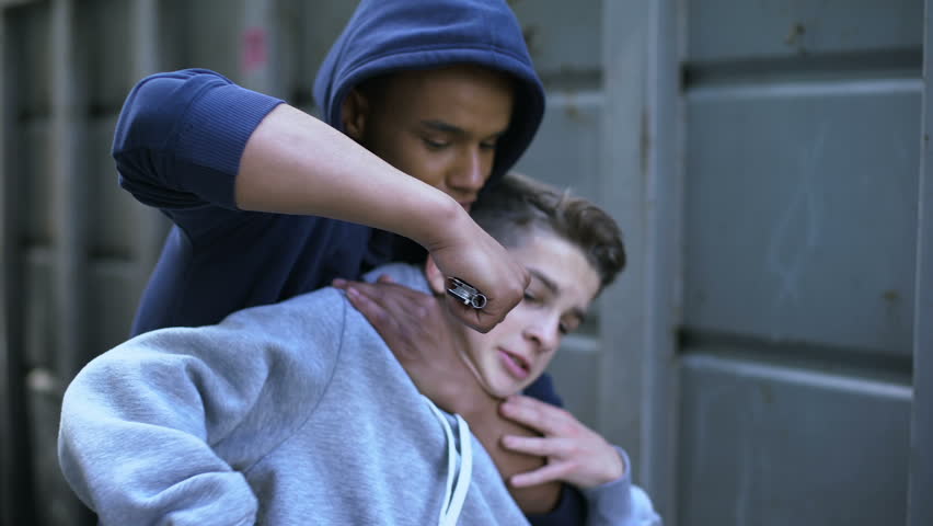 African-american Bully with Knife Attacking Stock Footage Video (100%