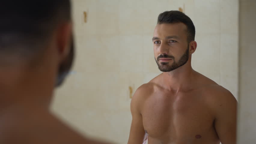 Sexy Man Proudly Touch Beard Stock Footage Video 100 Royalty