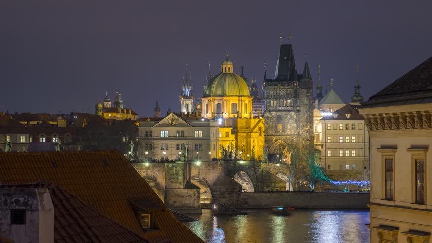 Charles Bridge and night city in Prague, Czech Republic image - Free