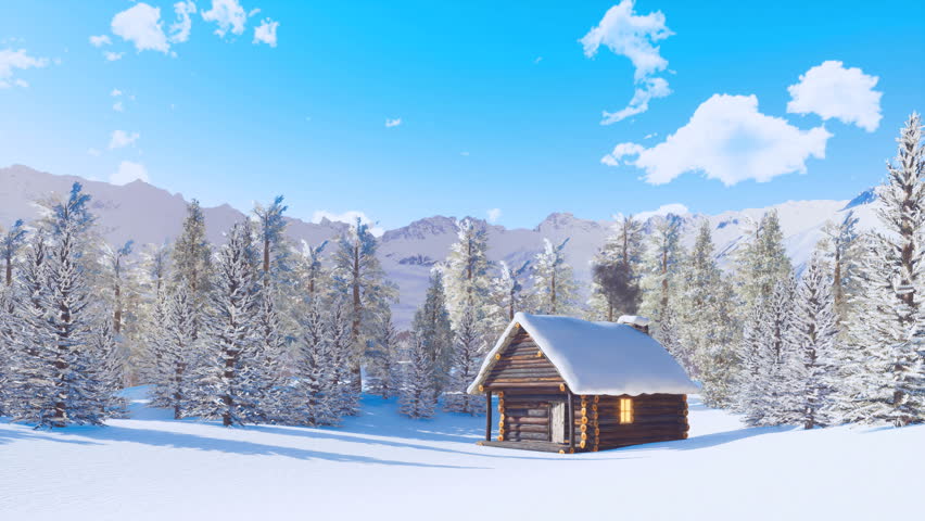 Solitary Snowbound Log Cabin With Stockvideos Filmmaterial 100