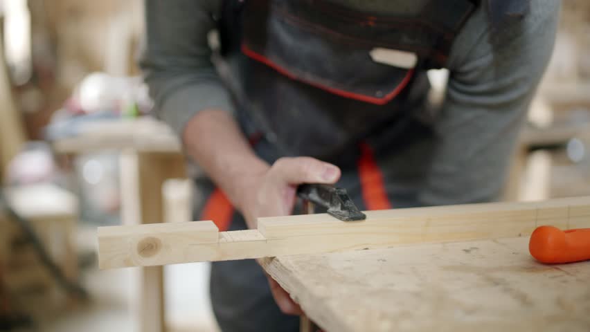 Closeup Hands Of Carpenter Attaching Stock Footage Video 100