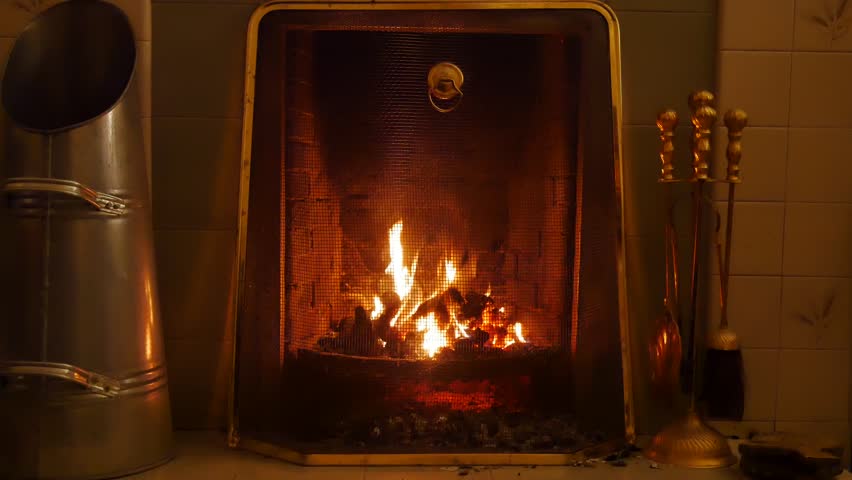 Coal Fire Burning In Home Fireplace