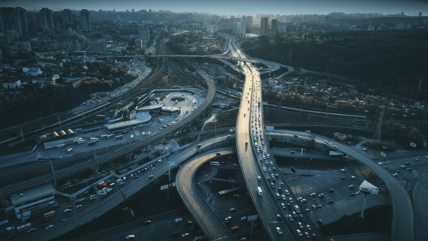 Route development. Urban Traffic. Traffic in Urban at Night.