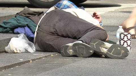Toronto, Ontario, Canada April 2019 Homeless Person the Streets Of Wealthy Financial District