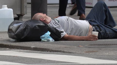 Toronto, Ontario, Canada April 2019 Homeless Person the Streets Of Wealthy Financial District