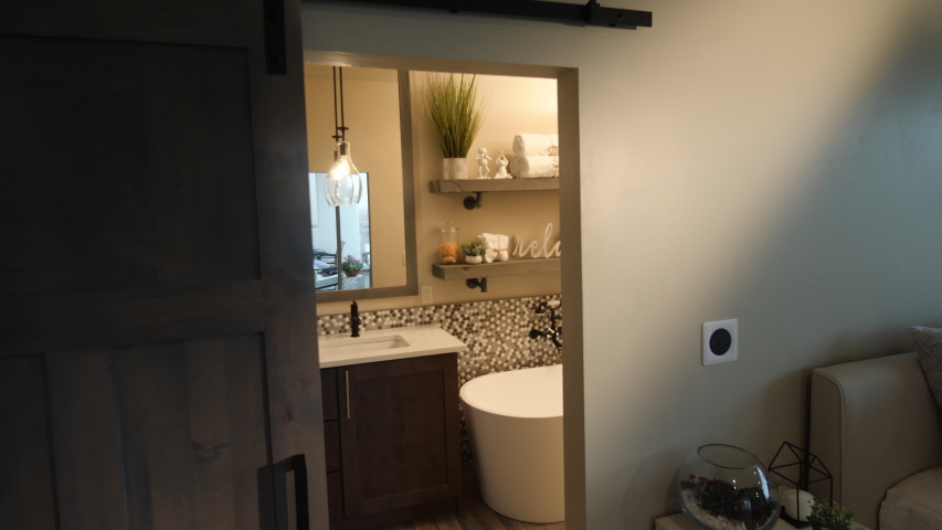 Master Bathroom Door Slides Close Stock Footage Video 100