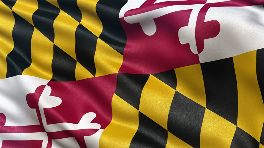 Waving Flag Of The US State Of Maryland With The Heraldic Banner Of ...