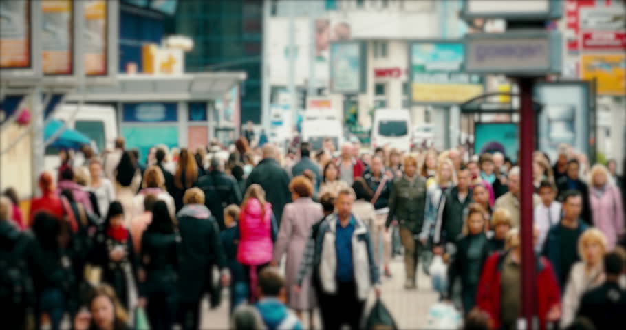 Crowd Of People Commuters Walking Busy Street Crowd On A Busy Street People Walk Down A