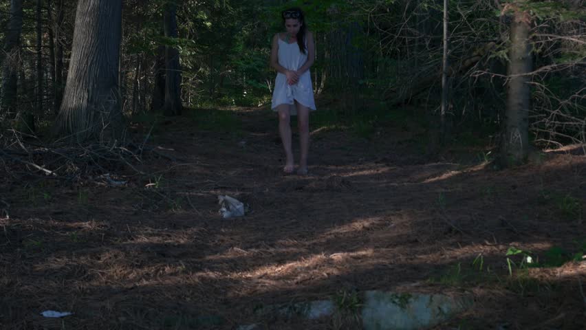 Woman Walks in Creepy Forest Stock Footage Video (100% ...