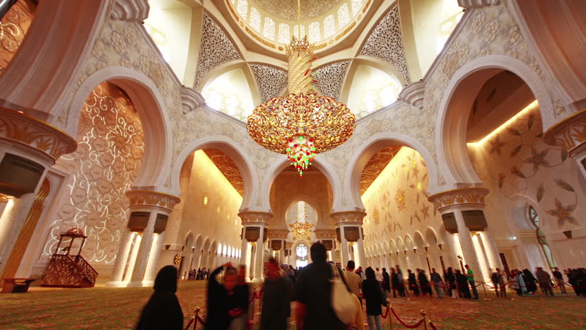 Stock Van Chandelier In Sheikh Zayed Mosque Abu 2289665 4k00 04abu Dhabi Uae July 2018 Famous Main Mosque Crowded Inside 4k Time Lapse Circa Abu United Arab Emirates