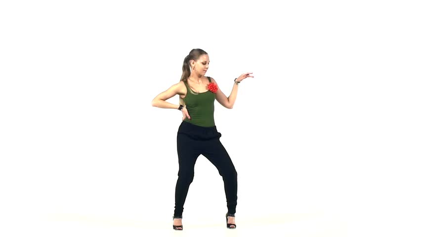 Woman Dancing With Her Arms Out In Slow Motion Against A White ...