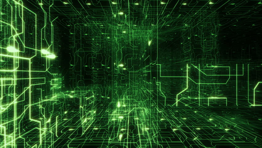 Futuristic Circuit Board With Moving Electrons Loopable Technology