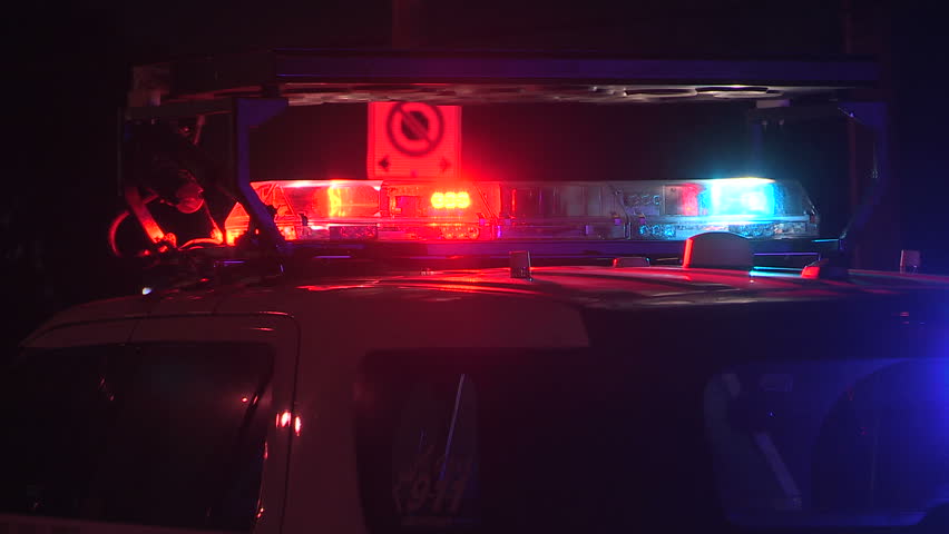 Cop Lights At Night In Mirror