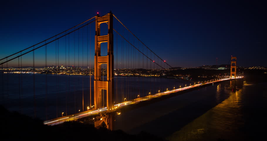 Time Lapse Of The Golden Gate Bridge Lit Up At Night Stock Footage ...