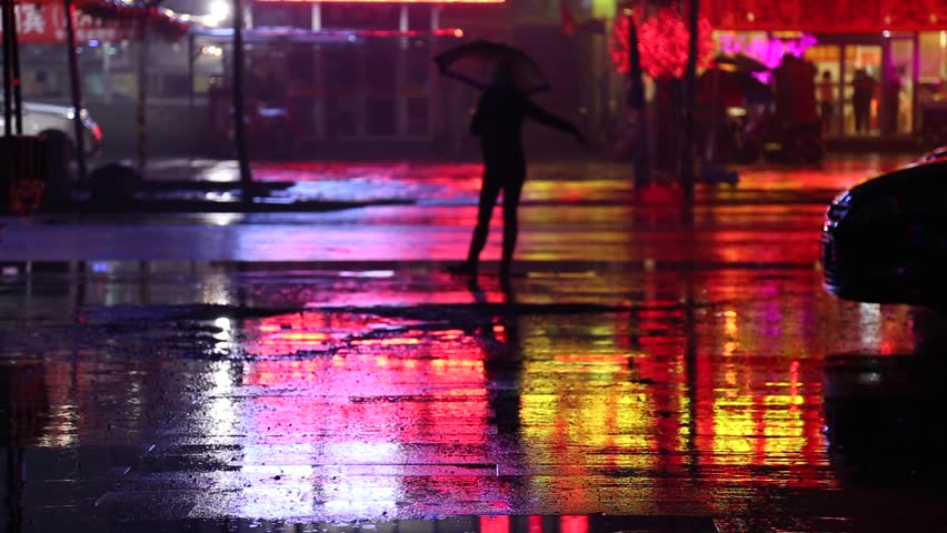 Cold Rainy Night. Lonely Girl Stock Footage Video (100% Royalty-free ...