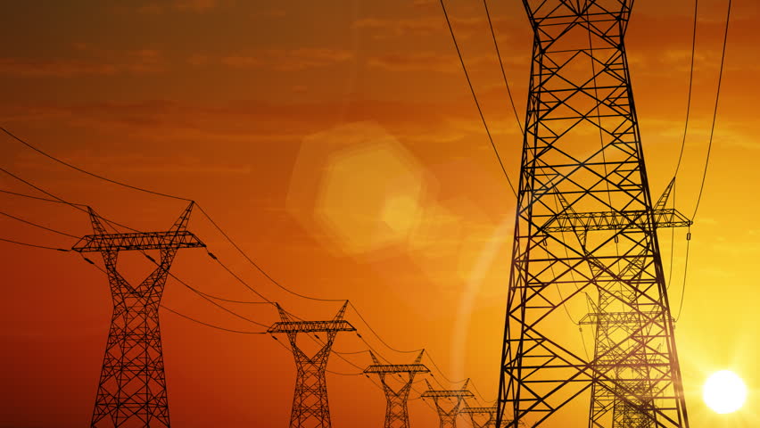Electricity Pylon Animation Loopable With Sunset In Background. Stock ...