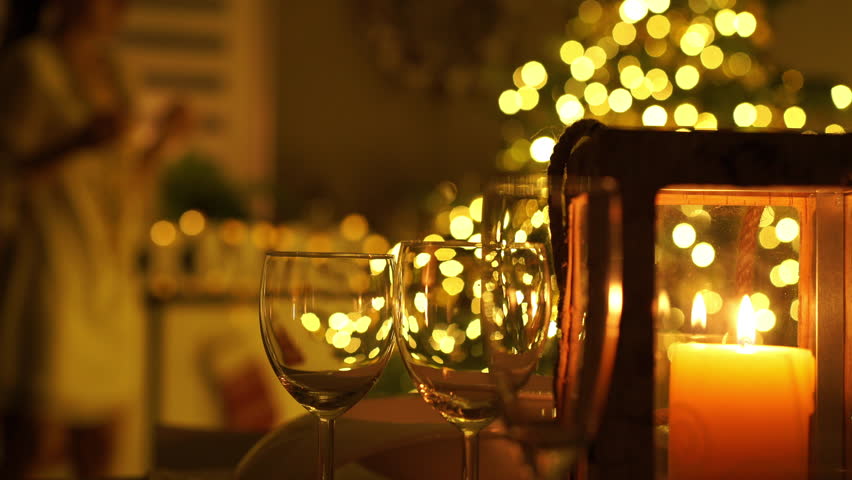Dinner Table Background 4k footage, slow dolly move closeup woman arranging christmas Dinner Table Background 4k footage, slow dolly move closeup woman arranging christmas