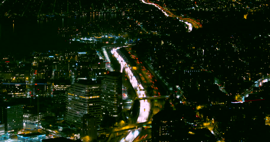 Seattle Cityscape Time Lapse Right After Sunset With I-5 Traffic. Stock ...