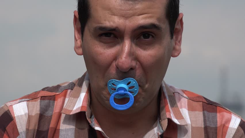 Adult Man Crying With Pacifier Stock Footage Video 100