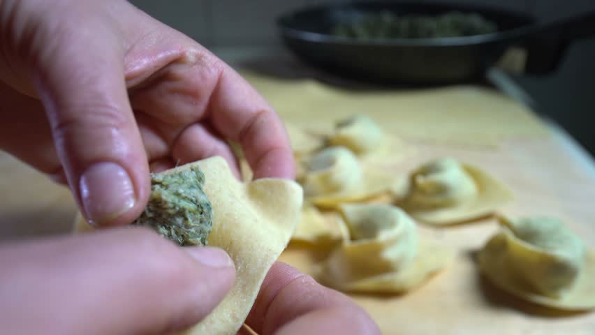 Making and Folding Italian Tortellini Stock Footage Video (100% Royalty ...