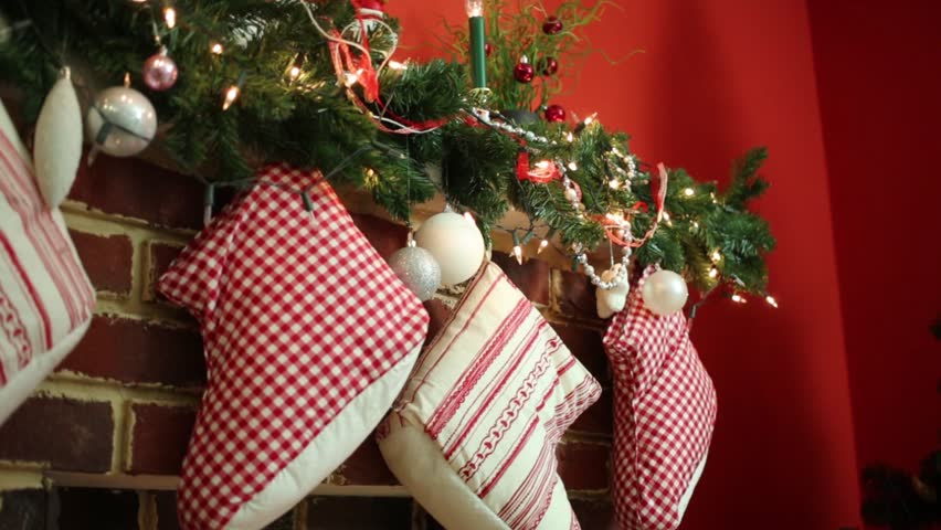 Hd00 08close Up Of Fireplace With Socks And Christmas Decorations