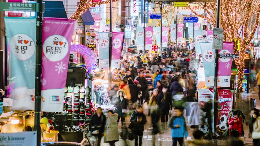 Seoul City Myeong-dong Shopping Area Night Timelpase Timelapse Of ...