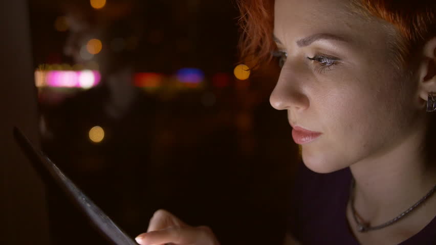Young Beautiful Business Woman Sitting On Chair With Phone In Young Beautiful Business Woman Sitting On Chair With Phone In Hands Evening Redhead Freelancer
