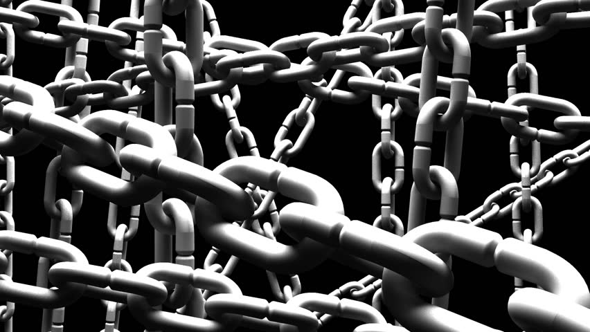 White Chains Abstract On Black Background. Loop Able 3DCG Render