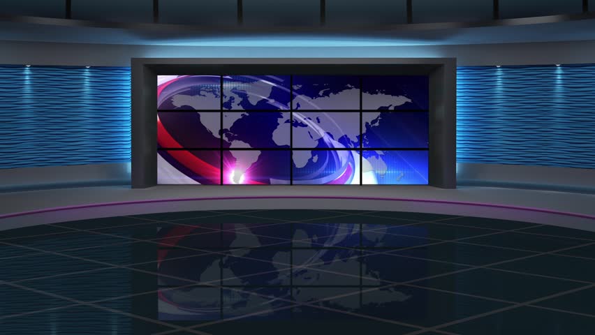 News Tv Studio Set 84 Virtual Green Screen Background Loop Stock Video