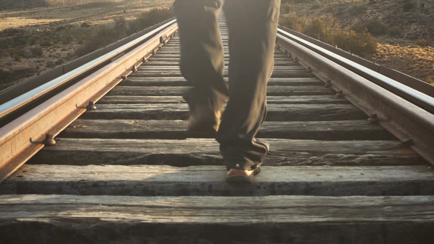 Man Balancing On Railroad Tracks Stock Footage Video 18304300