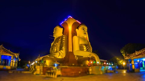 4K. Time lapse Highlight Kyaikpun Buddha in Bago, Myanmar, Kyaikpun Pagoda in Bago of Myanmar