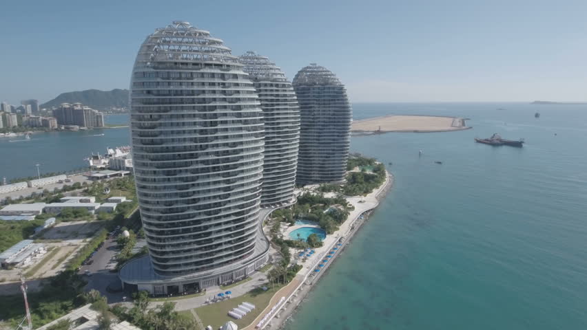 Sanya China July 2016 Aerial View Of A Modern Luxurious Hotel Sanya China July 2016 Panoramic Aerial Drone Shot Of A Luxurious Hotel Resort