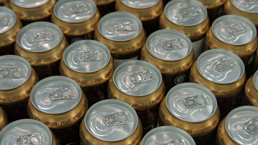 Walk Past Soda Cans, Close Up, Tabs Shining, Lined Up For Display At ...