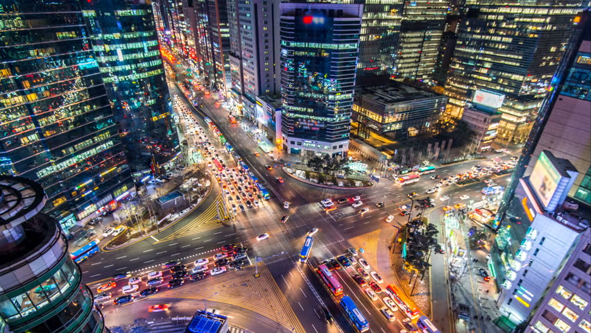 Time Lapse Traffic At Night In Seoul, South Korea.4K Stock Footage ...