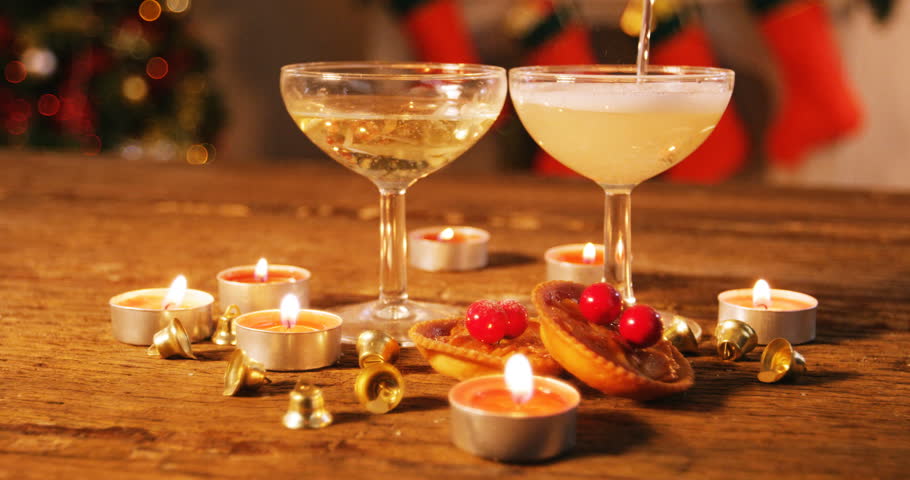 Wine Glasses With Christmas Decorations Stockvideos