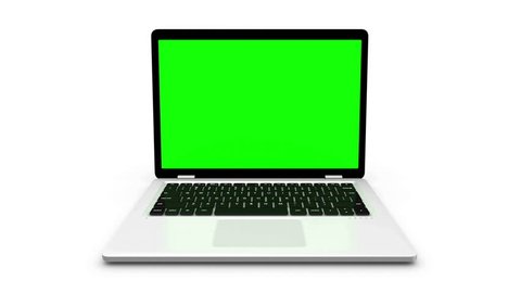 Modern laptop appear from different positions isolated on white.
Animation with green screen.