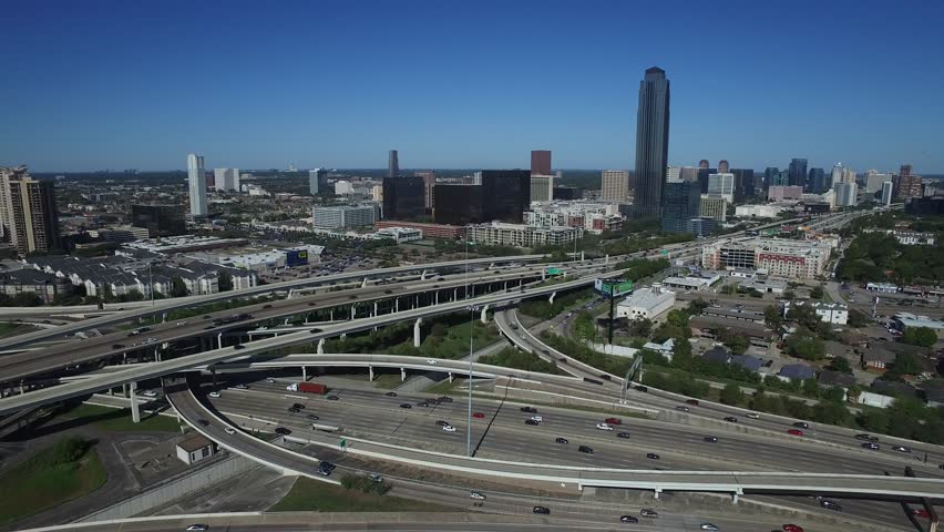 HOUSTON TEXAS TRAFFIC SPAGHETTI BOWL DAY AND NIGHT FROM DRONE Stock ...