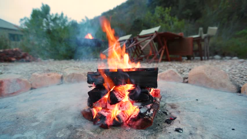 A Campfire Burns In A Stock Footage Video 100 Royalty Free