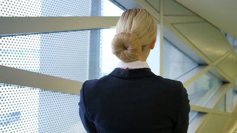 Blonde Stewardess Standing In Waiting Stock Footage Video 100